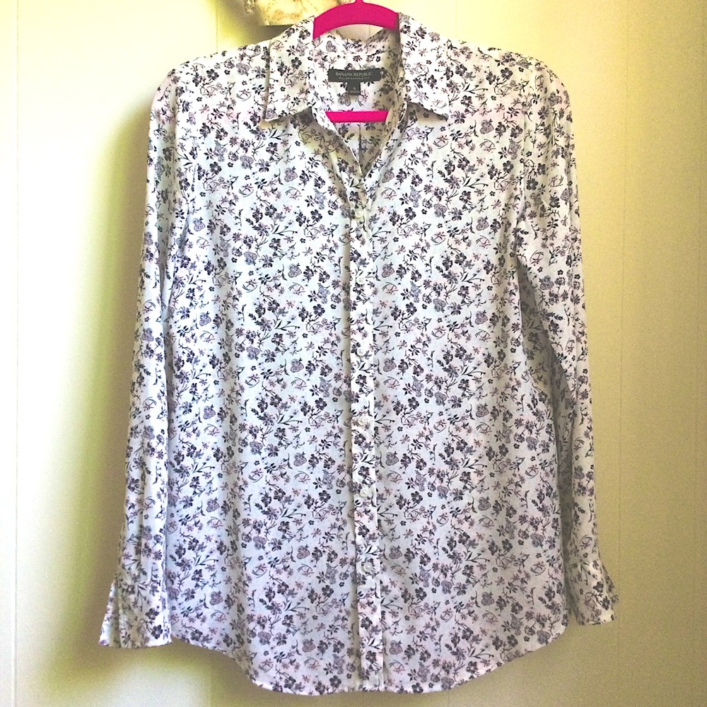 Banana Republic Dillon White Floral Print Blouse